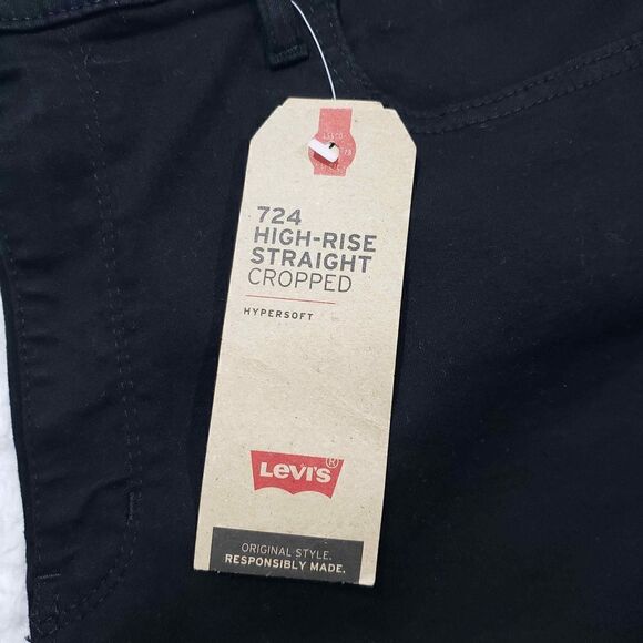 Levis 724 High Rise Straight Cropped Black Jeans - Picture 7 of 11